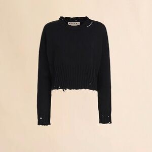 MARNI - Black Disheveled Cotton Cropped Jumper  - Fall 2025 collection